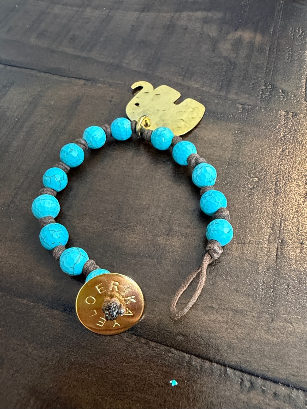Bright Turquoise Beaded Elephant Charm Bracelet. Erika Yelo Spain
